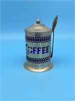 Vintage Silver Plate Blue Glass Coffee Canister
