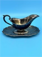 Silver Plate Gravy Boat With Tray