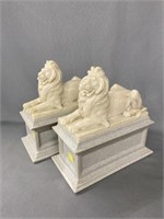 (2) Composition Reclining Lion Bookends