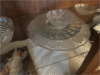 2 Pillar Candle Holders & glass cake plate