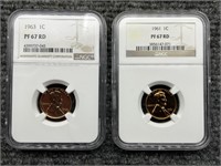 1961 & 1963 1c Wheat Head Pennies NGC PF 67 RD