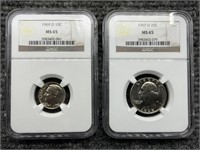 1969-D 10c & 25c NGC Graded Coins MS65