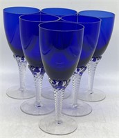 (MN) Cobalt Blue with Clear Stem Water Goblets