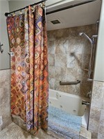 Shower curtain w/ unique hooks & rug