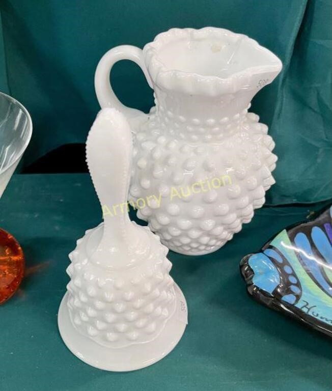 FENTON MILK GLASS HOBNAIL BELL & PITCHER