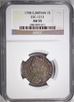 1758 GREAT BRITAIN 1 SHILLING NGC AU55
