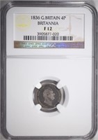 1836 GREAT BRITAIN 4 PENCE NGC F 12