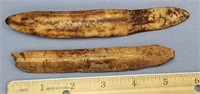 Lot of 2 ivory artifacts: 6" long, 5" long  1 has