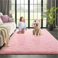 Junovo Fluffy Pink Bedroom Rug  5.3'x7.5'