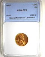 1940-S Cent MS68 RD LISTS $10000