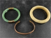 3 Bracelets: 1 is jadeite, 1 is copper, 1 is simul