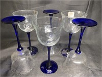 VTG Blue Long Stem Set of Six (6) Wine Glasses