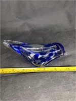 VTG Hand Blow Art Glass Blue Speckled Bird