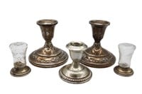 5pc Weighted Sterling Candle Holders & S&P