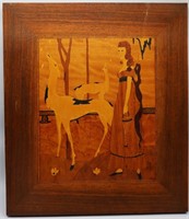 Inlaid Marquetry Wood Plaque