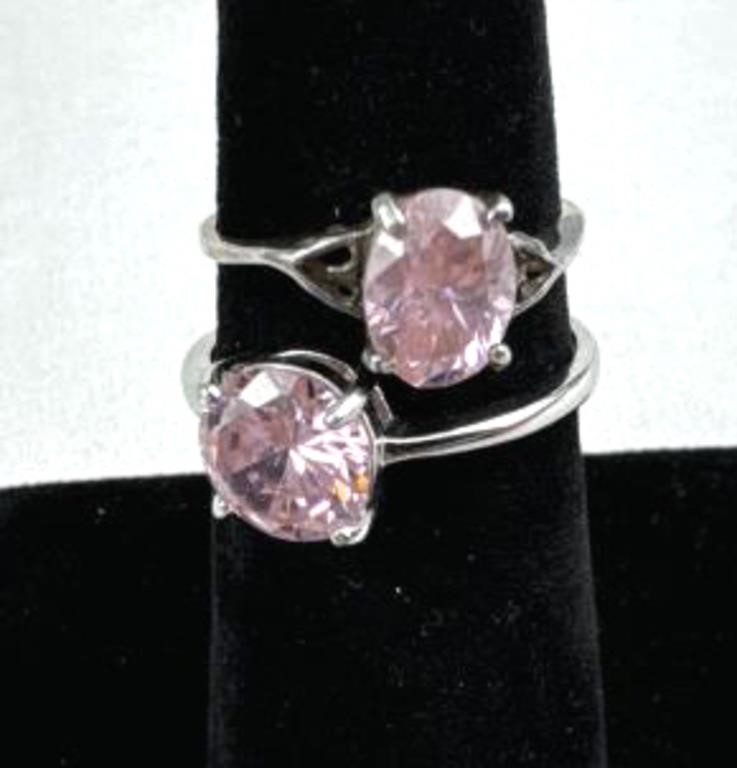 (2) 925 Silver Pink Stone Rings