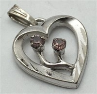 Sterling Silver Heart Pendant W Clear Stones