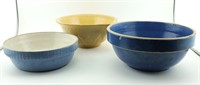 3 Stoneware Yellow and Blue Bowls