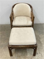 Vintage Rattan & Cane Arm Chair w/ Ottoman