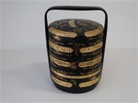 Chinese gilded black lacquer three tier basket