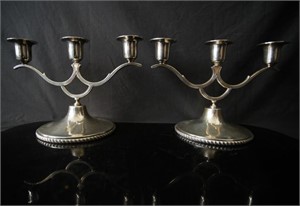 Pair Gonzalo Moreno art modern Silver candlesticks