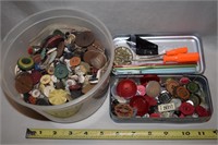 Tub of Vintage Buttons + Attachments case Sewing
