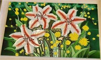 antique majolica tile lilies set of 6 jugenendste