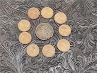 1856 Large Cent Coin & Lincoln Wheat Cents