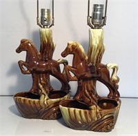 PAIR HORSE POTTERY VINTAGE TABLE LAMPS