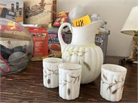Consolidated White Satin Melon Pitcher & Tumblers