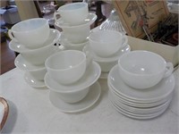 White Pyrex 19 saucers, 11 cups