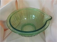 10" Green glass pour bowl Mold mark