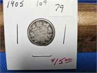 1-1905 TEN CENT SILVER COIN