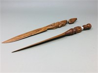 2x African wood carved letter openers