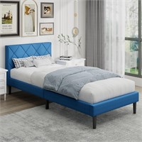 Twin Linen Bed Frame  No Box Spring-Blue