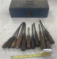 Wood Toolbox and Screwdrivers