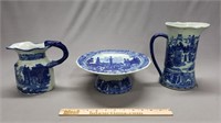 Modern Blue & White China Pitchers & Compote