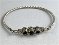 925 Silver Black Onyx Cuff Bangle Bracelet