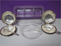 Candle Wick Glass Dishes & Clam Jam Spreaders Lot