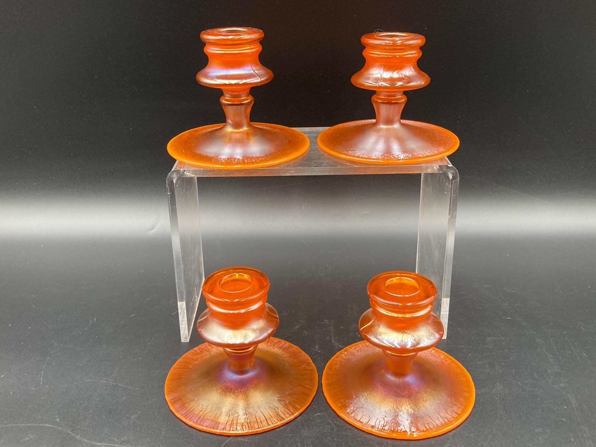 Fenton Marigold Stretch Glass Candle Holders