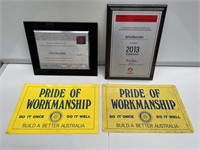 2 x Rotary Tin Signs and 2 x Mounted Staff Awards