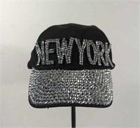 Black New York Rhinestone Hat
