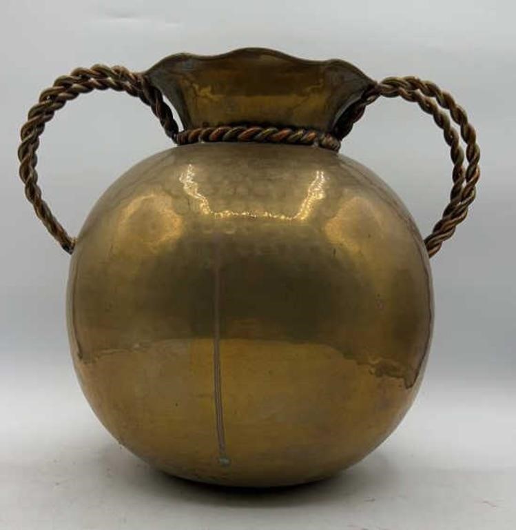 Import Collection Brass Jug W/ Brass Rope Handles