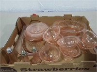 Pink depression glass pieces various patterns