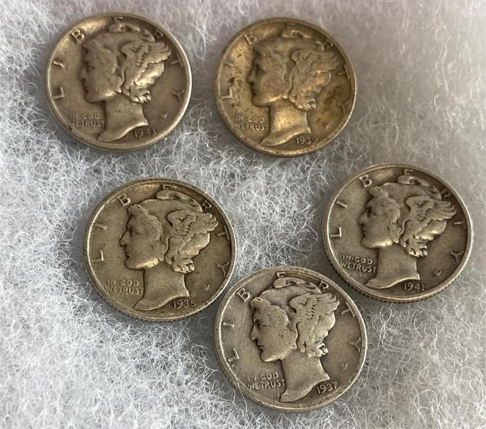 5 Mercury Dimes