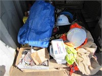 Pallet of misc: fire extinguishers, fish tape,