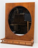 Wood Shelf With Oval Mirror