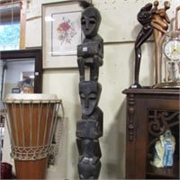 WOODEN AFRICAN STYLE TOTEM POLE  82" HIGH