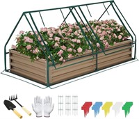 8x4x1FT Metal Raised Garden Bed with Greenhouse