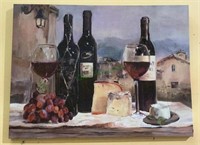 Embellished print on canvas of wine, grapes and